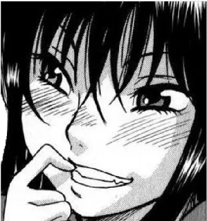 😏 anime, mangá, garota, sorrindo, cabelo preto telegram sticker