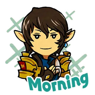 🙂 Morning エルフ, 鎧, 朝, 漫画, キャラクター, 挨拶 telegram sticker