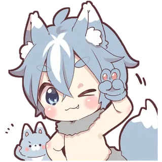 😉 oooh Anime, Desenho animado, Fofo, Kawaii, Lobo, Animal, Adesivo telegram sticker