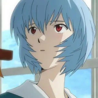 🙄 Rei Ayanami Neon Genesis Evangelion anime, character, blue hair, red eyes, manga, portrait telegram sticker