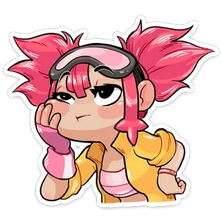 ☹️ Dessin animé, Fille, Cheveux roses, Lunettes, Veste jaune, Expression, Autocollant telegram sticker