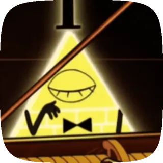 👁 Bill Cipher Gravity Falls dibujos animados, animado, geométrico, tuerto, sombrero de copa, triángulo, amarillo, pajarita whatsapp sticker