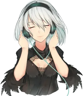 ☺️ Аниме, Девушка, Наушники, Музыка, Искусство, Милый telegram sticker