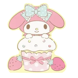 🌸 My Melody 마이멜로디, 산리오, 귀여운, 귀엽다, 컵케이크, 딸기 whatsapp sticker