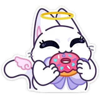 ⭐ 猫, 天使, ドーナツ, かわいい, 漫画, 翼, 光輪, 食べ物 telegram sticker