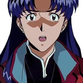 😯 Misato Katsuragi Neon Genesis Evangelion Anime, Misato, Evangelion, geschockt, besorgt, ernst, Ausdruck telegram sticker