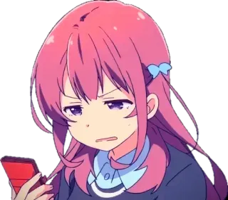 🤔 Anime, Mädchen, rosa Haare, Gesichtsausdruck, Cartoon telegram sticker