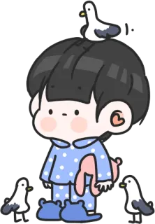 😐 Cartone animato, Bambino, Uccelli, Pigiama, Carino, Kawaii whatsapp sticker