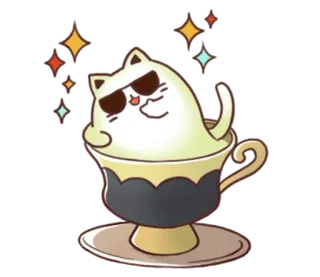☕ chat, tasse à thé, lunettes de soleil, animal, mignon, brillant whatsapp sticker