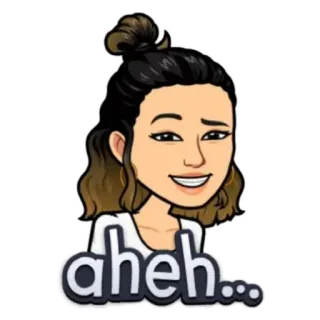 🤍 aheh... bitmoji, мультфильм, женщина, брюнетка, выражение лица, ахехе telegram sticker