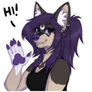 👋 HI! Antro, Furry, Lobo, Hola, Saludo, Lindo, Dibujo animado telegram sticker