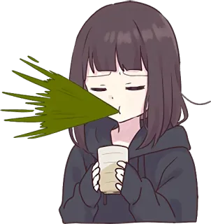 🍵 Anime, Drinken, Groen, Cartoon whatsapp sticker