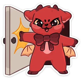😡 Kreskówka, Zwierzę, Stworzenie, Uroczy, Fantasy, Demon, Drzwi, Czerwony whatsapp sticker