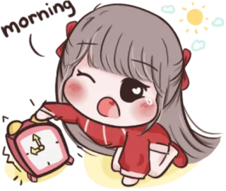 😪 眠い, 目覚まし時計, 漫画, 女の子, 可愛い telegram sticker