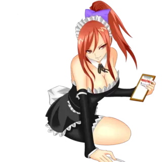 💋 Erza Scarlet Fairy Tail Anime, Maid, Fanart, Rude włosy, Postać, Erza Scarlet, Fairy Tail telegram sticker