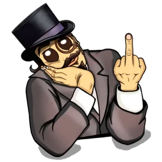 🖕 doigt d'honneur, offensant, impoli, haut-de-forme, monocle, dessin animé telegram sticker