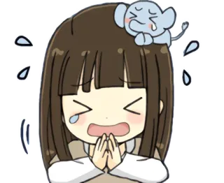 🙏 ร้องไห้, สาวอนิเมะ, เศร้า, ช้าง, อ้อนวอน, น้ำตา, คาวาอิ telegram sticker
