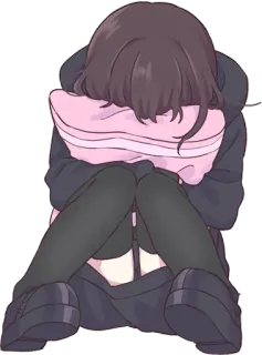 😣 Anime, Triste, Fille, Oreiller, Émotionnel whatsapp sticker
