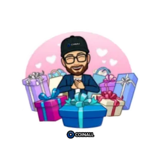 🎁 COINALL regalos, obsequios, hombre, dibujos animados, corazones, celebración whatsapp sticker