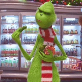 🥒 Grinch กริ๊นช์, คริสต์มาส, ตัวการ์ตูน, เทศกาลวันหยุด, ตัวละครสีเขียว whatsapp sticker
