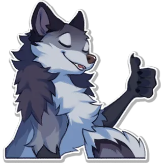 👍 เฟอร์รี่, หมาป่า, ยกนิ้วโป้ง, การ์ตูน, สัตว์ telegram sticker