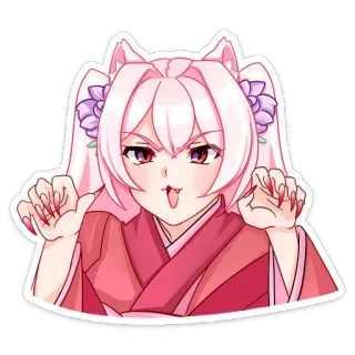 😈 garota anime, orelhas de gato, cabelo rosa, desenho animado, fofo telegram sticker