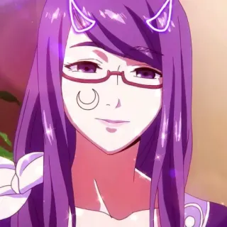 💈 anime, purple hair, glasses, crescent moon, character, female telegram sticker