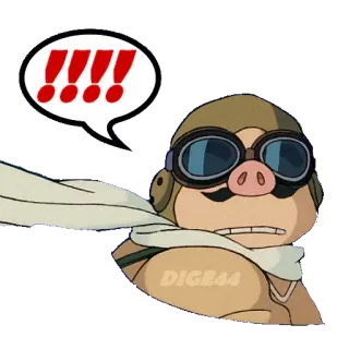 ‼️ Porco Rosso animado, avión, piloto, cerdo, película, personaje, pegatina telegram sticker