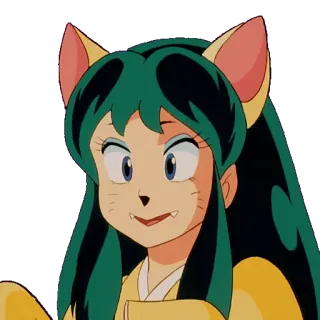 🐱 Lum Invader Urusei Yatsura anime, manga, cat ears, green hair, cute, cartoon telegram sticker