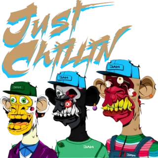 🦧 JUST GET IT mono, dibujos animados, NFT, arte digital, criptomoneda, obra de arte whatsapp sticker