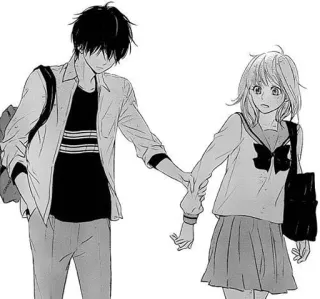 ❤ アニメ, マンガ, カップル, 恋愛, 制服, 手をつなぐ, 愛, 友情 telegram sticker