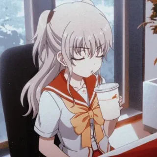 ➖ Nao Tomori Charlotte anime, school uniform, girl, drink, office, cute, charlotte telegram sticker