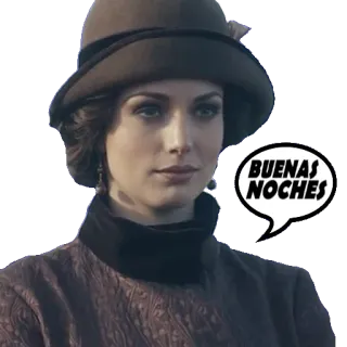 🛌 BUENAS NOCHES 晚安, 西班牙语, 女人, 帽子, 肖像 whatsapp sticker