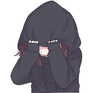🫣 Anime, Áo hoodie, Dễ thương, Ngại ngùng, Cô gái, Nhân vật telegram sticker