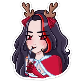 🧃 stiker, kartun, wanita, rusa kutub, natal, meriah, minuman, kartun telegram sticker