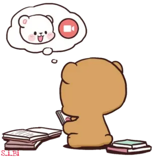 🎥 熊, 卡通, 可爱, 视频通话, 手机, 书 telegram sticker
