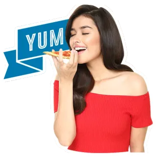 🍽 YUM mujer, pizza, comida, comiendo, feliz, rico telegram sticker
