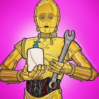 😁 C-3PO Star Wars Roboter, Droide, Schraubenschlüssel, Seife, Gold whatsapp sticker