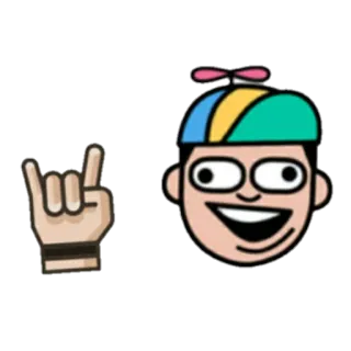 😎 만화, 스티커, 손 제스처, 프로펠러 모자, 얼굴, 만화 캐릭터 telegram sticker