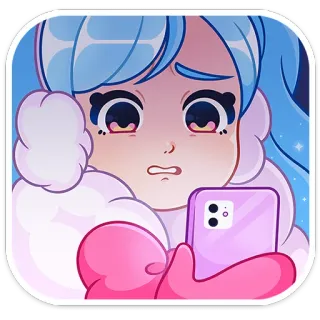 😨 Kreskówka, Smutna, Dziewczyna, Telefon, Śnieg telegram sticker