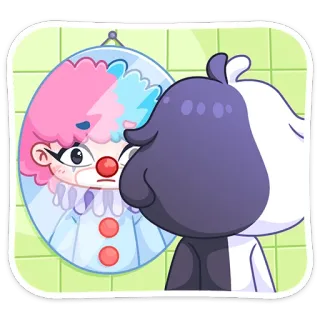 🤡 pagliaccio, specchio, riflesso, triste, cartone animato telegram sticker