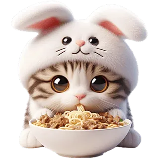 😋 猫, 小猫, 兔子, 动物, 可爱, 面条, 卡哇伊 telegram sticker