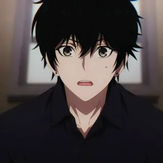 🕳 Anime, Dibujos animados, Hombre, Pelo negro, Personaje, Retrato whatsapp sticker