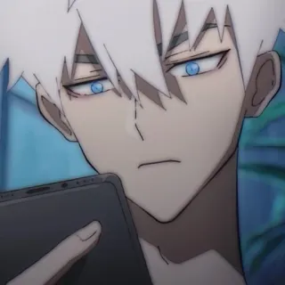 ⏱ Anime, Personage, Wit Haar, Blauwe Ogen, Telefoon, Digitale Kunst telegram sticker