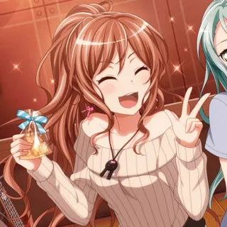 😄 Anime, Chica, Sonrisa, Signo de la paz, Bandori telegram sticker