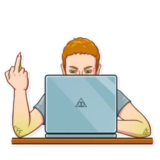 🖕 中指, 侮辱的, 不作法なジェスチャー, ラップトップ, インターネット, イライラ telegram sticker