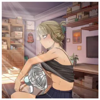 🌅 Anime fille, Ventilateur, Transpiration, Été, Chaud, Dessin animé, Illustration telegram sticker