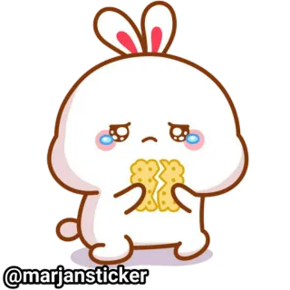❤️ @marjansticker кролик, зайчик, грустный, плачет, печенье, милый, мультфильм telegram sticker