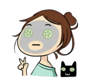 ✌ Dessin animé, Spa, Concombre, Paix, Soin du visage, Chat, Beauté, Relaxation whatsapp sticker