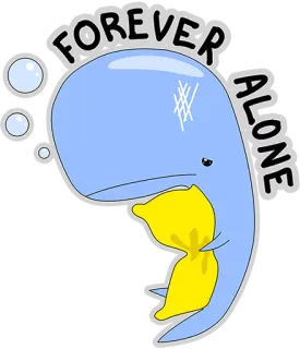 😔 FOREVER ALONE wieloryb, smutny, samotny, sam na zawsze, kreskówka, poduszka, osamotniony telegram sticker